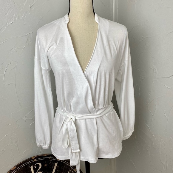 J.Crew White wrap long sleeve top size S - Picture 3 of 8
